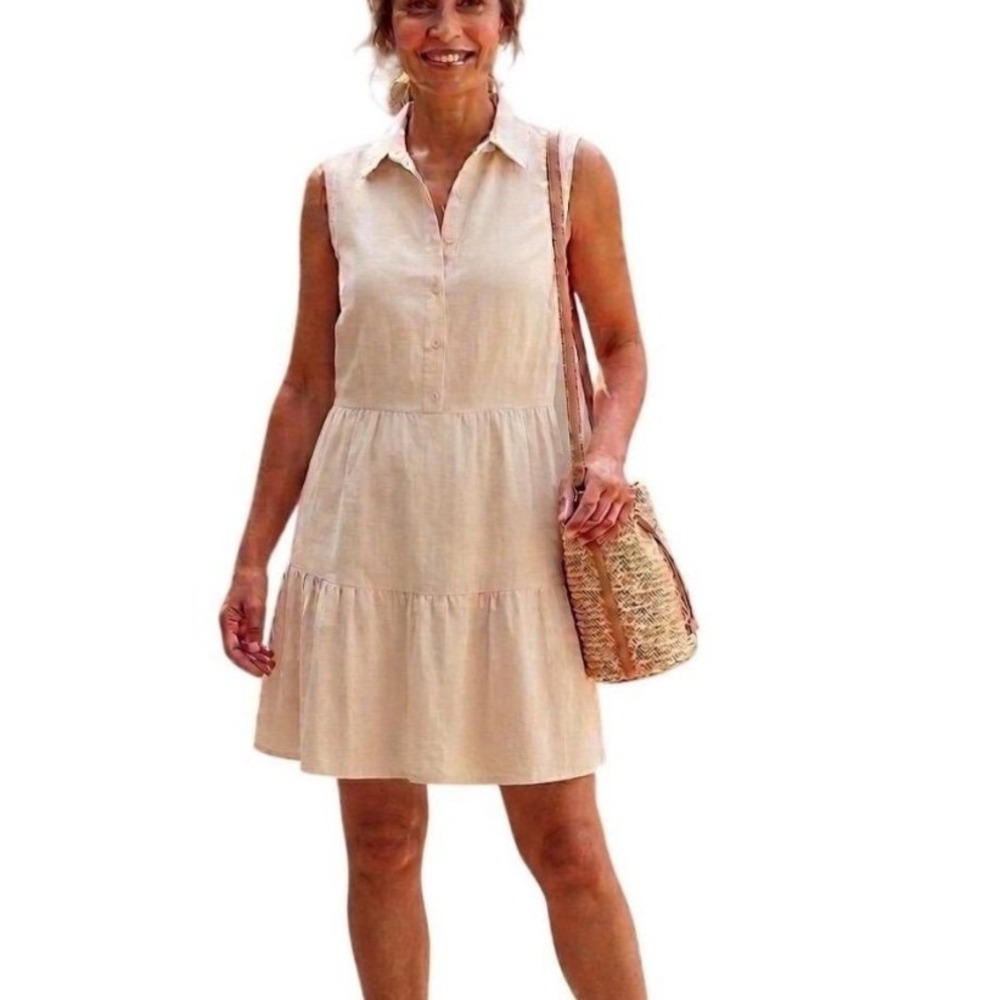 Jessica Simpson Womens Cream Sleeveless Tiered Mini Dress Small Neutral Casual